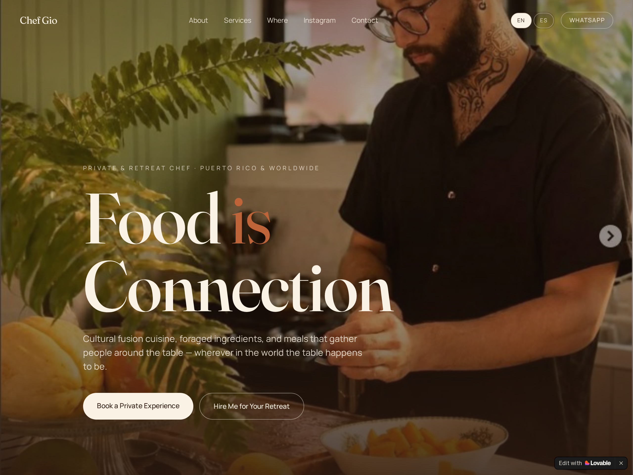 Screenshot of Chef Gio — Private & Retreat Chef website